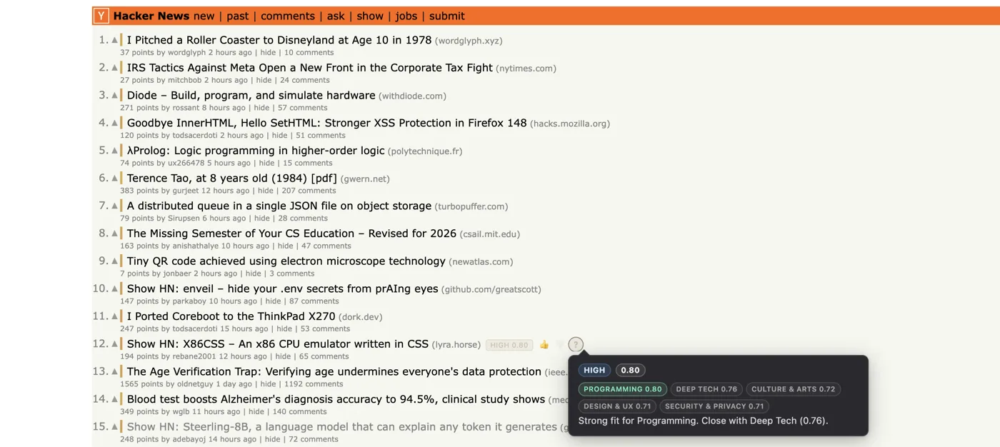 Hacker News with Sift scoring
